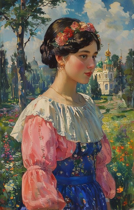 masterpiece,best quality,<lora:tbh263-sdxl:0.9>,illustration,style of Boris Kustodiev tech genius teenage girl