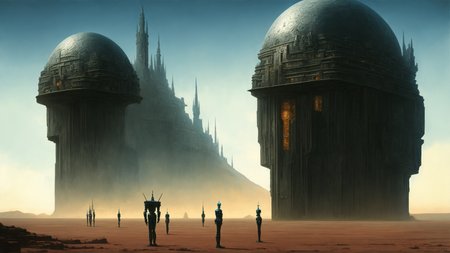 Robot forcing people to serve for them, surreal, dreamlike, surrounded by bizarre and twisted landscapes, highly detailed, digital painting, artstation, concept art, sharp focus, illustration, art by salvador dali and hr giger and zdzislaw beksinski and max ernst, trending on surreal robot art and culture