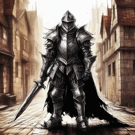 sfw,quality: score_9, score_8_up, score_7_up, score_6_up, ScribbleRay,  mask,knight,armor,magician,princess,    scribble, medieval theme, in city<lora:challenge\ScribbleRay-v2-000006.safetensors:0.75:0.75>