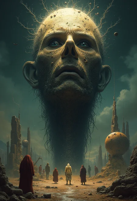 Predestination, Surrealism art style, dreamlike and irrational imagery, explores the unconscious mind, juxtaposition of unlikely elements, challenges reality and logic by Rembrandt, Beksinski, Giger, Rembrandt, Karlkka, Jayison Devadas, Phuoc Quan, trending on Artstation, 8K, tsutomu nihei, giger