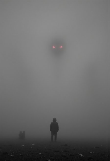 bosstyle dmpfm07, ajlndfl, A lone astronaut stands on the surface of a distant, fog-choked planet. The air is thick with swirling mist, obscuring the rocky terrain beneath their boots. Before them, a dense wall of fog looms, shifting like something alive. From within, two female enormous eyes glow faintly and a feminine Silhouette IS faintly visible—subtle yet undeniable. Their presence is neither aggressive nor welcoming, just watching, unblinking. The astronaut’s breathing echoes inside the helmet, the only sound in the oppressive silence. The eerie glow barely cuts through the suffocating darkness, making the void beyond seem endless. The unknown stares back. neon-mist