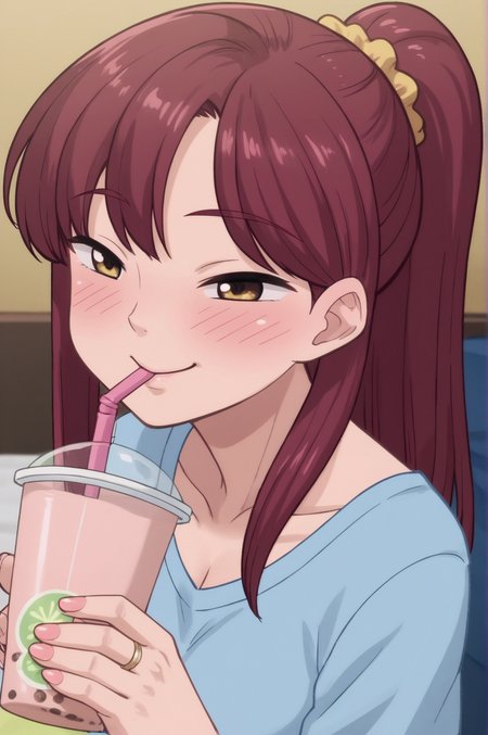 score_9, score_8_up, score_7_up,anime_source, source_anime, best background, detailed background, anime screencap,  Saori, indoors, blush, horny, naughty face, drinking, buble tea, <lora:JN_Saori:0.8>