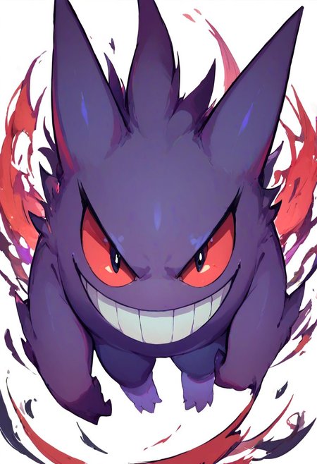 score_9, score_8_up, score_8,
gengar, solo, no humans,  red sclera,  v-shaped eyebrows, black eyes, evil smile, 
floating, looking at viewer, white background,