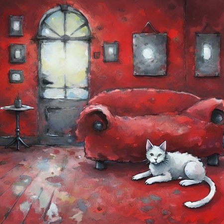 artmix04 cat in red room, very detailed<lora:artmix04:1>