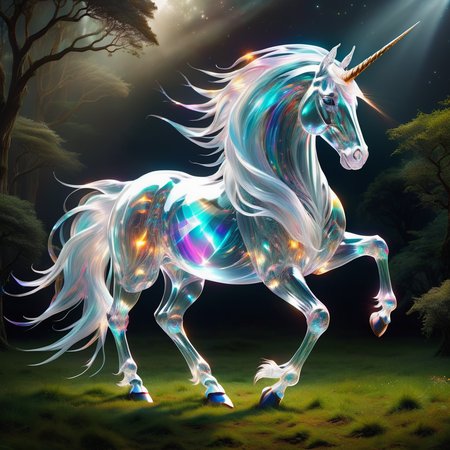 hyper detailed masterpiece, dynamic, awesome quality,DonMSp3ctr4lXL,transluscent unicorn, mythical majestic horse creature, single horn, light colored long slender spiraled horn, elegant noble posture, gentle wise expression,  purity, grace, magical, enchanting <lora:DonMSp3ctr4lXL:1>
