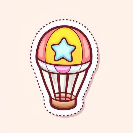 <lora:Game Icon InstituteXL3:1>,(masterpiece, top quality, best quality, official art, beautiful and aesthetic:1.2),(8k, best quality, masterpiece:1.2),a hot air balloon with a star on it's side and a pink background with a white outline,solo,simple_background,white_background,food,no_humans,candy,outline,white_outline,food_focus,jar,