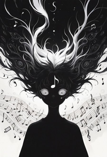 surreal , high contrast , black and white , concept , abstract , abnormal ,absurd , musical theme , musical note , music sheet circles , abnormal face, (music note face ) , majestic , ending ,
masterpiece, best quality ,amazing quality ,15546+456868, usnr ,