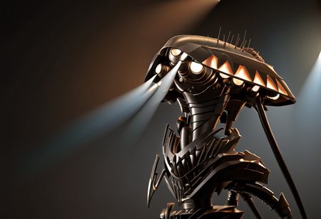 concept-tripod, cinematic, closeup, side view, side-view, spotlights