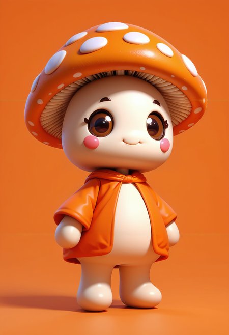 score_9,score_8_up,score_7_up,  <lora:3d_render_pdxl_goofy:1>3d render, no humans, mushroom, smile, brown eyes, looking at viewer, gradient background, blush stickers, standing, :3, orange background, simple background, closed mouth, full body