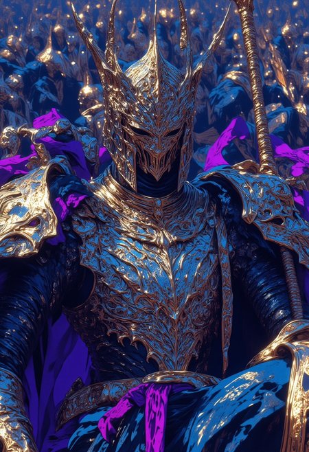 ((ne0nfant4sy, mythp0rt)), A hyper-realistic image, Seen from above, seen from front, Perfect smooth illustration, ultra detailed, hyper realistic. 4K 8K 16K 32K. « Zaraflam brought forth his 'Nimble Squadrons': a parade of knights smartly turned out in blue, silver, and purple uniforms. The sergeants brandished cutlasses; the foot soldiers carried muskets; the squadrons marched and countermarched in intricate evolutions »
nt4sy, midjourney_whisper_avant_couture