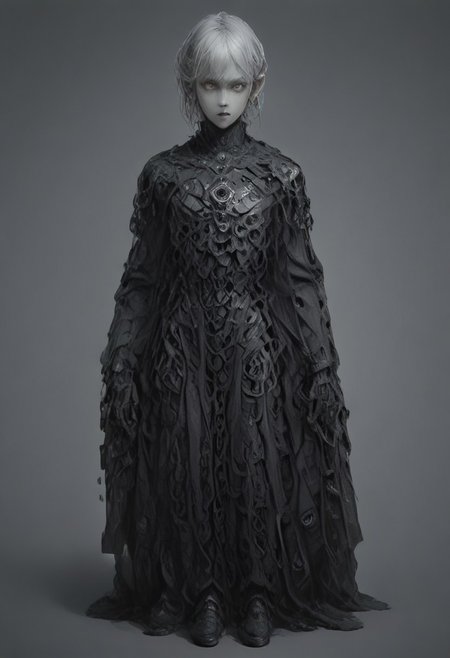 Full body portrait, angry expression, looking at camera,  standing, feet visible, normal human proportions,
man, tall smart person, royal soldier, royal military, regal being,
ornate uniform, (white and gold porcelain royal celestial clothes), holding scifi weapon, mechwear, commando uniform, crystal details in armor, crystal ornate earrings, crystal jewelry, details fractal armor,
((((crystallization of the face)))), teeth made of quartz, ((((eyes made of ulexite)))), hair made of Fanlike acicular-fibrous crystal groups, thin crystal hair, flowing white fractal hair, large perfect eyes, crystal iris, eyes made of crystal, ((white porcelain skin)), (white_skin), glowing clear eyes, celestial eyes,  interweaving techno-anatomical and fractal elements, Ellen Jewett's intricate sculptural craftsmanship, no eyebrow hair,
dynamic lighting highlighting multifaceted textures, cinematic post-processing for an exquisite visual narrative, breathtaking surreal masterpiece,
sci-fi royal palace setting, single source lighting, low light setting, dark room, intense lighting,
