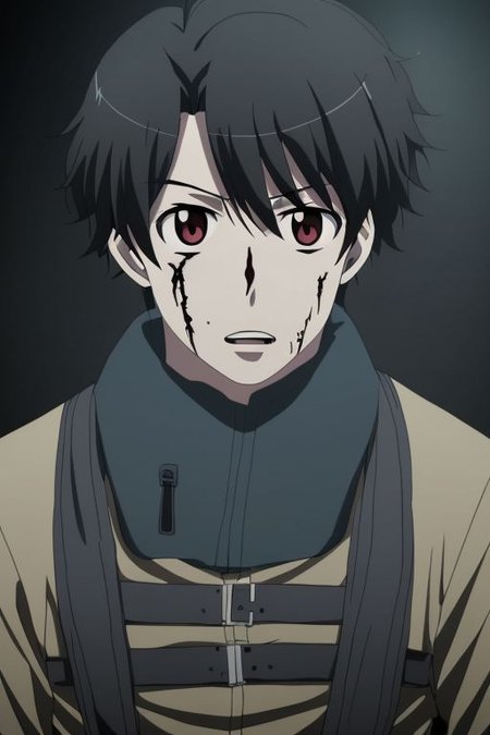 high resolution, solo, best quality, 1Boy, Inaho Kaizuka, Black Hair, horrorcore, OverallDetail