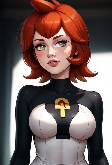 score_9, score_8_up, score_7_up, score_6_up, PRSNL_3_1, uncensored, pupils black dots, lips,
upper body, best quality, masterpiece, 4k, realistic, warm light,
mars \(pokemon\), bodysuit