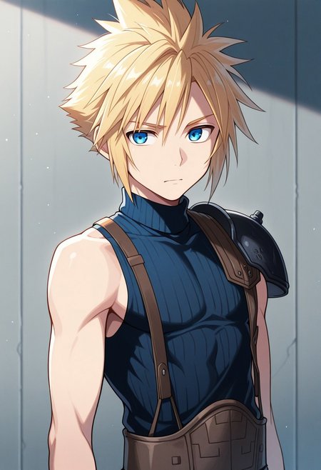 masterpiece,best quality,amazing quality, source_anime,
SoutouKumo, 1boy, male focus, solo, blue eyes, blonde hair, spiked hair, shoulder armor, single bare shoulder, sleeveless turtleneck,