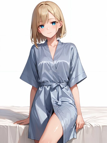 score_9, score_8_up, score_7_up,source_anime, high res image,masterpiece,best quality,girl,cute face,clear skin,shiny hair,ultra detailed eyes,simple background <lora:bathrobe_pony_V1.0:1> bathrobe