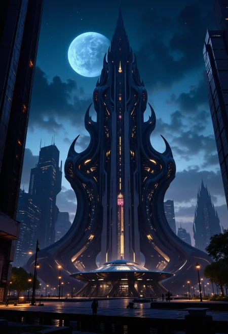 The Eastern Orthodox cathedral in the futuristic megapolis at night. Slavic architecture. There is a moon in the sky.
<lora:artilands:0.5>,
<lora:Sci-fi_env_flux:0.5>,
<lora:FluxMythP0rtr4itStyle:0.5> mythp0rt,