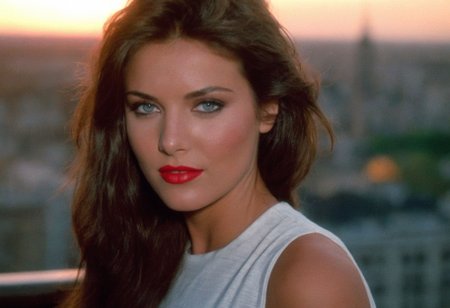 CinematicPortrait woman analog photo brunette     masterpiece outdoors, (glossy  lipstick), grey eyes, (balcony sunset cityscape), soft focus, depth of field, film grain, (((looking at viewer))) <lora:CinematicPortraitXL_v3:0.35>  <lora:EuroBabe-v4-XL:0.25>