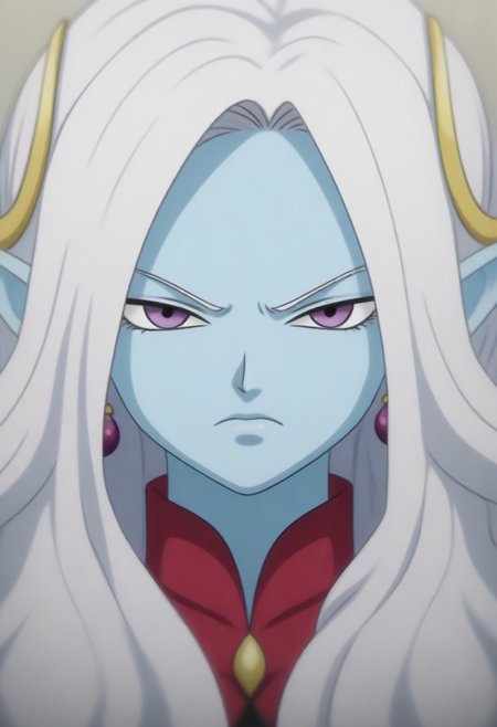 Masterpiece, Top Quality, source_anime, anime screencap, source_anime, auratheguillotine, anime screencap, masterpiece, source_anime, shiny skin,,,,towa(dragon ball), pointy ears, colored skin, blue skin, long hair, purple eyes,white hair, hair ornament, jewelry,