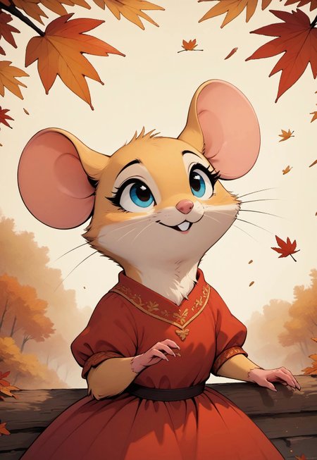 score_9, score_8_up, score_7_up, score_6_up, score_5_up, score_4_up,
[][][][][]
m0use_goldie, cuillu, outdoors, autumn, falling leaves, happy expression, cute, (upper body shot:1.5), red dress, (feral:1.5), (looking up:1.5)