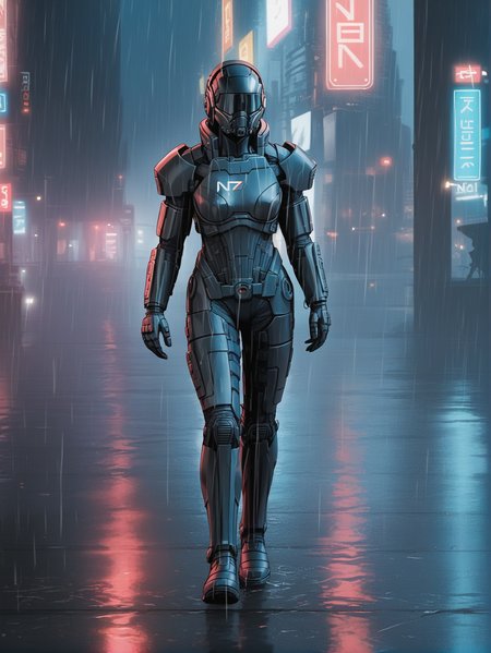 score_9, score_8_up, score_7_up, score_6_up, score_5_up, score_4_up,
1girl wearing n7 armor, <lora:n7_armor-PD-1.0:1>,
akinbo_(hyouka_fuyou), neon noir, cyberpunk, dark, rainy streets, neon signs, high contrast, low light, vibrant, highly detailed,
paved street,
upper body, walking