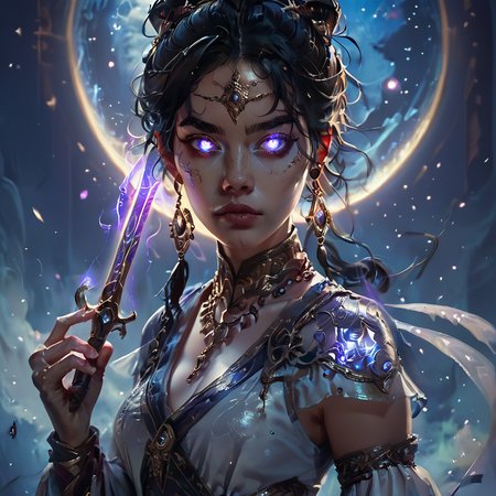 score_9, score_8_up, score_7_up,,
<lora:celestial_warriorPony:0.8> ,celestialwarrior, overalldetail,facedetail,eye detail,
1girl, solo, jewelry, looking at viewer, glowing eyes,night,glowing weapon in hand