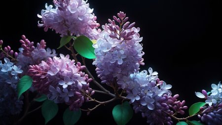 black background, translucent glass soft violet lilacs on a stem with leaves, ethereal, neon, only fill a the right side of the image following the rule of thirds, background, wallpaper, <lora:novaPrimeXL_v10:0.8>, <lora:chao style:0.7>, colorful, chao style, <lora:sdxl_photorealistic_slider_v1:2>,