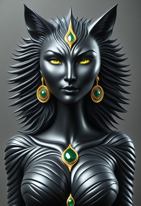 (Pencil_morph_style:1.5), Obsidian Jade Style, decorated bar, Cambodian woman, asian features, long hair, huge boobs, massive breasts, small waist, fitness body, toned muscle, wide hips, An extreme photorealistic upper body shot of a cat girl with mesmerizing golden eyes and slit pupils. She has long, flowing two-tone hair, white and black, with striking, unrealistic beauty. Her black lips curve slightly to reveal sharp fangs, and her long fingernails are a key feature of her sleek cat suit. Include tiny imperfections like pores, faint freckles, and slight skin texture variations to add realism. Realistic lip texture with soft lines, slight gloss, and natural color variation. Realistically detailed tear ducts, slightly moist, enhancing the natural appearance of the eyes. Faint, barely visible veins under the eyes, adding depth and authenticity to the skin. Individually rendered eyebrow hairs with natural variation in direction, length, and thickness. Variation in hair strand thickness, with some thinner and finer than others. Detailed texture on the cat suit, showing the weave or material pattern, such as leather, spandex, or velvet. Shadows that move with the character, responding to her position and the light source accurately, 28 YEARS OLD, wrinkles, cat girl, crystal, gem, sparkle, YELLOW EYES, CAT EYES, catgirl, big eyes, black bodysuit and small mask, Symbiote Suit.