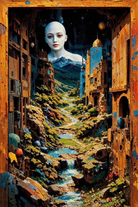 cubicle, beautiful  St Helenian surreal landscape, woman, vivid colors, colorful, multilayer paint splash style, <lora:Hand v2:1> <lora:Anti-Blur:1> <lora:Insane Detail Slider:0.5>   <lora:Flux.1_Turbo_Detailer:0.6>   <lora:flux-photo-transparent_Alpha_1.0:0.8> <lora:flux.1_lora_flyway_Epic-detail_v2:1>   <lora:Painterly01b_CE_FLUX_AIT:0.8> pntrlyCE_style <lora:PsykeV1:1>  <lora:VividlySurreal:1>