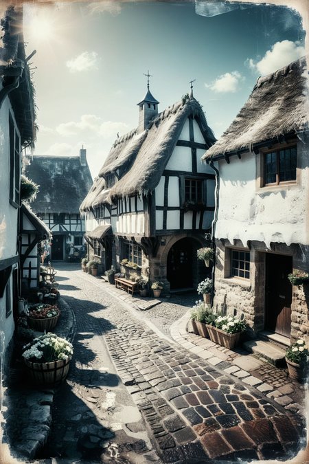 Medieval Village: A quaint medieval village with cobblestone streets, thatched-roof cottages, and bustling markets. 
vignette,unique, masterpiece, 1 of 10000, most worth piece of art,   <lora:CBS_novuschroma37 style_b:1.2> (novuschroma37 style, style of experimental photography, double exposure:1.2)
 <lora:xl_more_art-full_v1:0.4>
 OverallDetailXL 
<lora:add-detail-xl:1>
 <lora:CinematicStyle_v1:0.5> 
<lora:Ice:0.95> ice