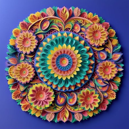 , Mandala style, paper art, beautiful tropical fruits theme, colorful, 3d mandala pattern,  asymetrical