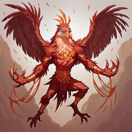 score_9, score_8_up, score_7_up, score_6_up, eagle aaracroka, monster, with gold accesories and tribals symbols, pose,dynamic composition, aaracroka like splash art,clouds background trowing clouds