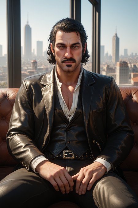score_9, score_8_up, score_7_up,
<lora:RDR2Dutch:0.8>
RDR2Dutch, 1boy, black hair, brown eyes, facial hair, beard, looking at viewer, an upscale loft with industrial aesthetics, sharp business attire, large windows with city views, sitting on a leather couch with a confident look