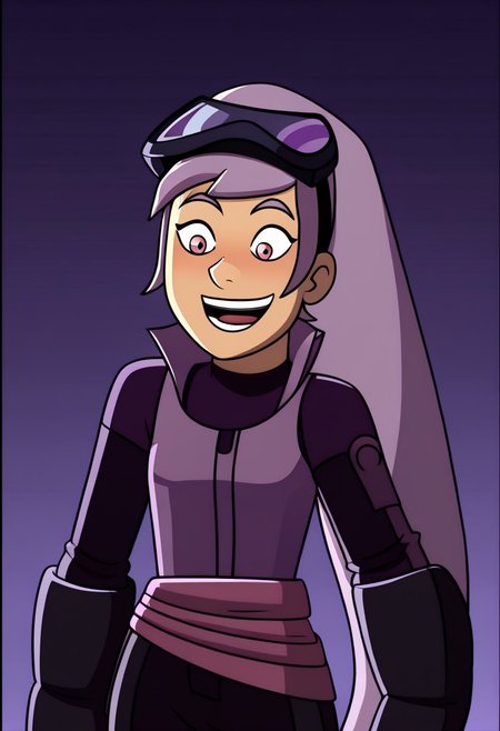 ((flat colour, solo,)), CHEntrapta, Entr Outfit, Welding Mask on Head, solo, excited, dark room,