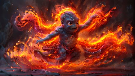illustration of a cute fire elemental dancing in a vulcano, swirls, movement, speed, highly detailed, cinematic, flames, fire, 
<lora:ArtfullyME_SDXL__v1:0.8> Artme  <lora:Dont_Stop_Me_Now:0.8> <lora:Cute_3D_Cartoon:0.8>