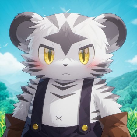 score_9, score_8_up, score_7_up, zPDXL3, ((((sdgs4by zuppu11)))), sichiseki (kemokami), 1boy, furry, kemono, cute, solo, blushing
