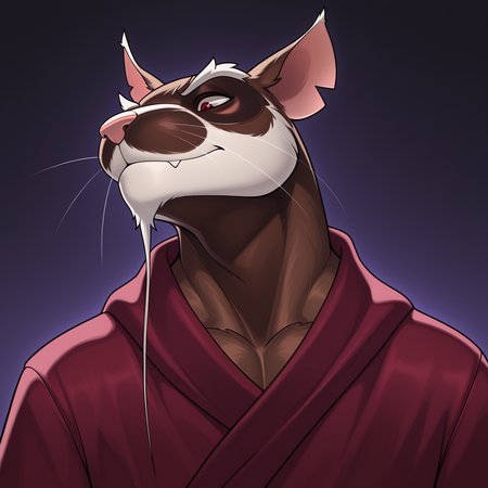 masterpiece, best quality, amazing quality, 1boy, solo, SplinterTMNT, bara, robe, red eyes, close up