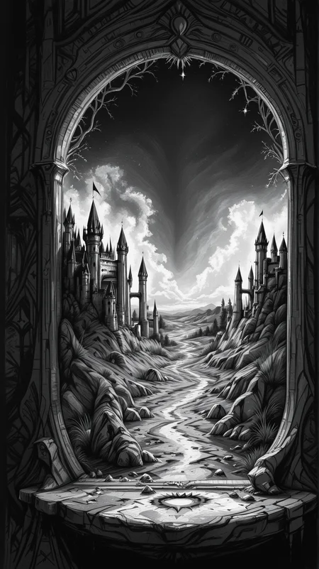 high_quality, highres, detailed, masterpiece, best quality, absurdres,Jedsk5tch, sketch, black and white, Photograph, alluring, landscape of a (Shadowfen Castle of the Dark Marshes:1.1) , impasto, intricate inlay work, Urban, nostalgic scenes, ultra detailed, RAW photo, greyscale, monochromatic, <lora:SketchStyle-000015:1>, magical composition, dynamic cinematic color, enchanted, ambient background, sunny, creative