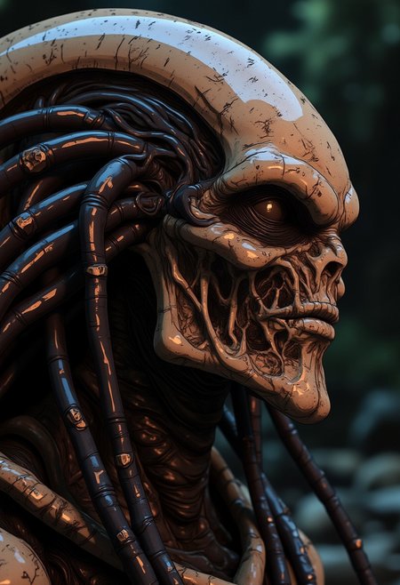 egmid, a Yautja Predator, Alien with dreadlocks ,high definition photograph with skin detail and color contrast