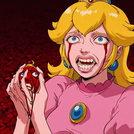 masterpiece, best quality, newest, absurdres, highres, 
berserk,
BBH/EOK-V1.0-base, behelit, jewelry,  holding jewelry, holding, holding behelit, BBH/EOK-V1.0-awoken, blood from eyes, screaming, teeth,
BREAK
1girl, princess peach, blonde, pink dress, crown, blue eyes, 
holding jewelry, holding, holding behelit,