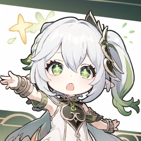 (chibi)
looking at viewer, shocked, surprised, open mouth, 
small girl dancing, white dress,
<lora:nahida_bs4_unet_2e-4_te_1e-4_dim64_alpha_32_768-000060:0.9>  <lora:paimonsPaintingsStyle_gstamp02000008:0.9>