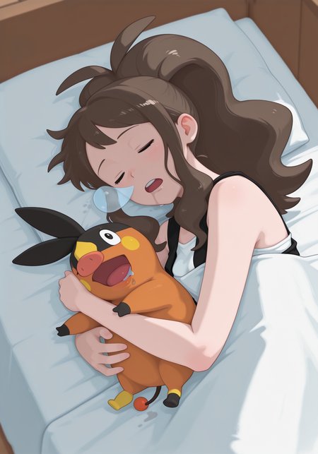 embedding:IllusP0s, g00se, nose bubble, sleeping, drooling, 1girl, hugging, hilda_\(pokemon\), Tepig_\(pokemon\),<lora:g00se_v2_ill.safetensors:0.9:0.9> <lora:nose_bubble_ill.safetensors:1:1>