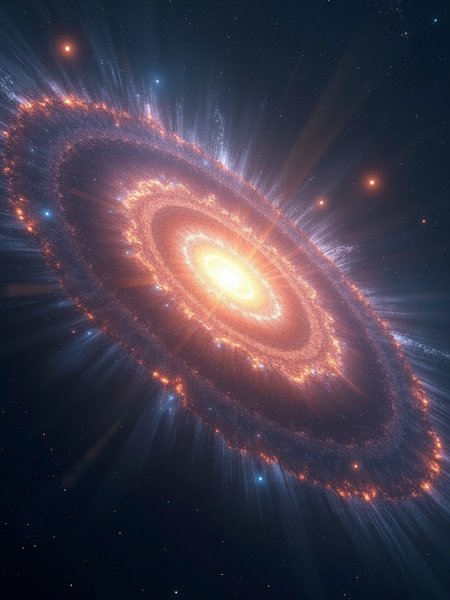 In the endless dark void, a huge spiral galaxy composed of pure energy is slowly rotating. The galaxy is flashing with strange colors. Each ray of light contains unknown information, as if it is the embodiment of cosmic codes.
