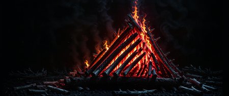 (night, pitch black,dark:1.3), (one large bonfire made of driftwood, red hot embers at base, diegetic lighting:1.2), dark fantasy, (centered composition), wallpaper, UHD, highly intricate , analog photo <lora:Into_Darkness:1>
