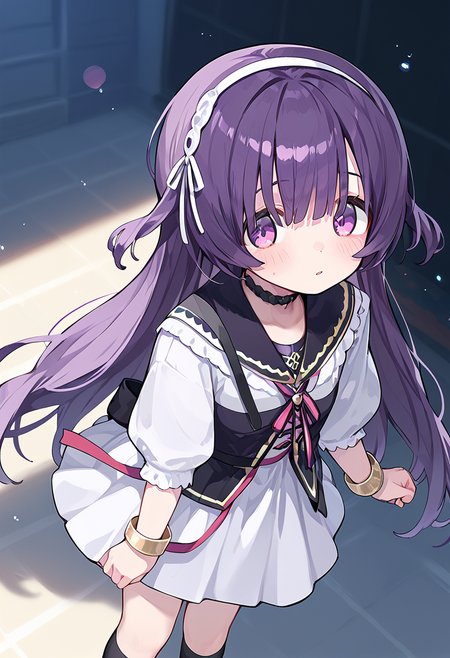 score_9, score_8_up, score_7_up, source_anime, rating:general,  <lora:lowres_concept_ponyXL_v1:-0.3>
BREAK,
1girl, solo, <lora:sumeragi_utsutsu_PonyXL_v1:1> sumeragi utsutsu, purple hair, long hair, bangs, purple eyes,
Giggling,
blush_stickers ,
head_tilt standing 
iridescence dirndl, apron, white blouse  __socks__ __shoes__,
High Angle, looking to the side, from behind, Stele bokeh, depth of field,