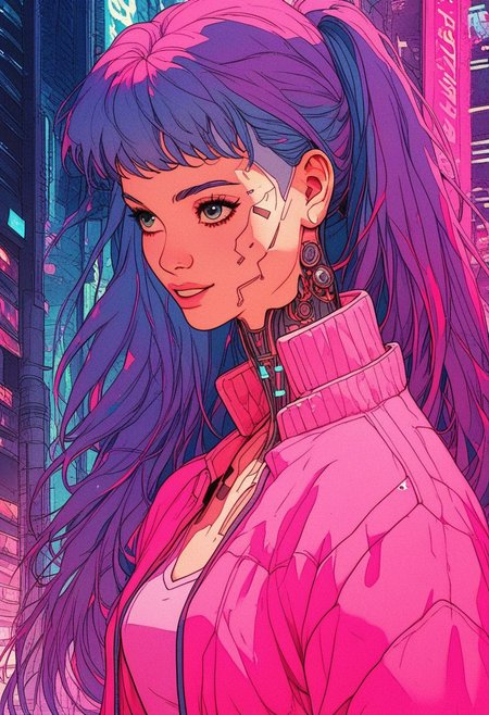 score_9, knva, 1girl, Barbie, pink clothing, pink city, cyberpunk,