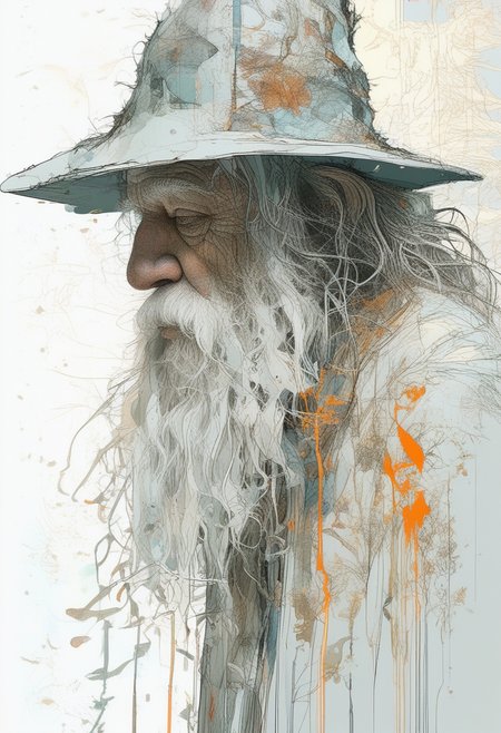 (silhouette:2), highly detailed linework reminiscent of Carne Griffiths, imbued with Wadim Kashim's bold texture, light and airy as Carl Larsson's compositions, gandalf the grey, motion, featuring Pascal Blanche-style hyper-realistic characters, pastel, elegance, dramatic lighting, expressive camera angle, matte, concept art, linquivera<lora:EMS-379413-EMS:1.000000>