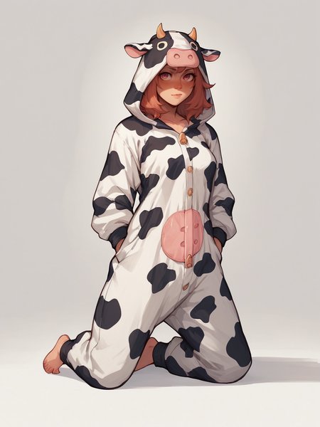 score_9, score_8_up, score_7_up, score_6_up, score_5_up,  <lora:CowonesieXLP:0.7> cow onesie, solo, cow print, animal costume, barefoot, 1girl, kneeling,
