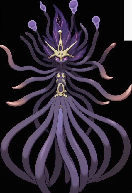 <lora:pokemon_pony_xl:1.0> fake pokemon, ken sugimori art style, resembles a mystical, deep purple entity with tentacle-like appendages, glowing pink eyes, and ethereal, translucent qualities. It is surrounded by bubbles and sparkles, and there's a whimsical skull floating among the tentacles., transparent background, digital art, big, strong, grown ulscore_9, score_8_up, (Masterpiece:1.3) (best quality:1.2) (high quality:1.1)