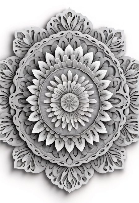 Mandala style,Coloring page , 3d mandala pattern, Indian theme , greyscale