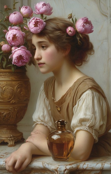 masterpiece,best quality,<lora:tbh202-sdxl:0.9>,illustration,style of william bouguereau decaying peonies